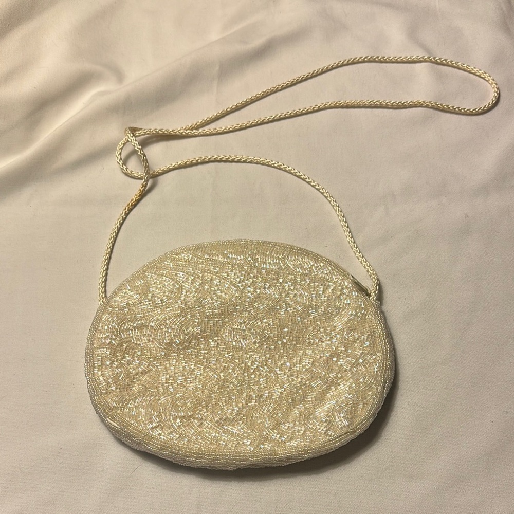 Elegant Cream/white Beaded Women's Bag